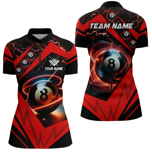 Red 8 Ball Pool Billiard Jerseys Custom Women Quarter-Zip Shirt Team League Billiard Shirts TDM0989