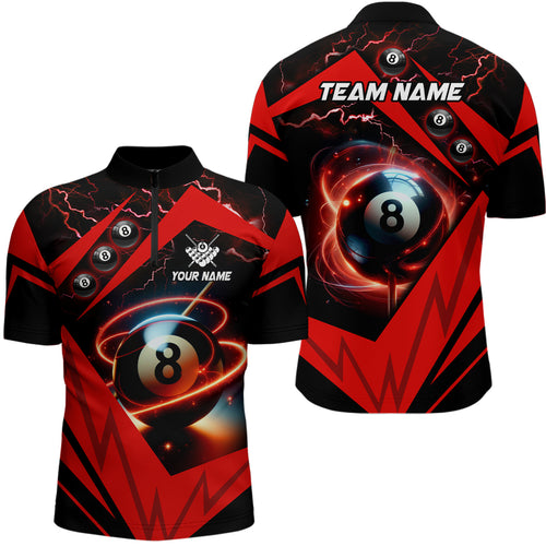 Red 8 Ball Pool Billiard Jerseys Custom Men Quarter-Zip Shirt Team League Billiard Shirts TDM0989