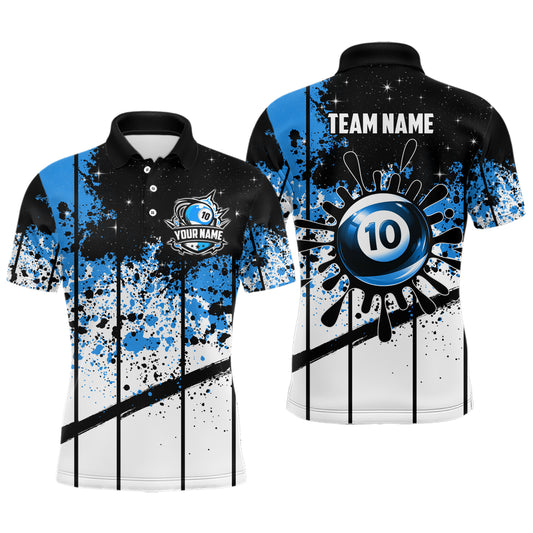 Personalized Billiard 10 Ball Grunge Style Men Polo Shirts, 10 Ball Pool Billiard Attire Jerseys TDM1137