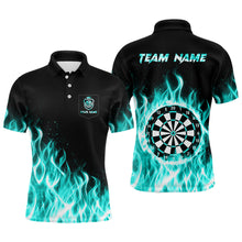 Load image into Gallery viewer, Turquoise Fire Flame Dart Shirt With Pocket For Men Custom Dart Team Jersey TDM3792