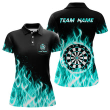 Load image into Gallery viewer, Turquoise Fire Flame Dart Shirt With Pocket For Women Custom Dart Team Jersey TDM3792