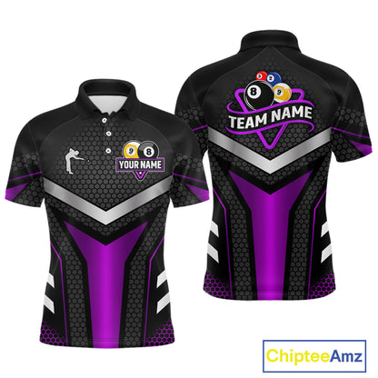 Personalized Billiard 8 Ball & 9 Ball Pool Polo, 1/4 Zip For Men Custom Team Billiard Jersey|Purple TDM4254
