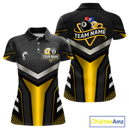 Personalized Billiard 8 Ball & 9 Ball Pool Polo, 1/4 Zip For Women Custom Team Billiard Jersey|Yellow TDM4255