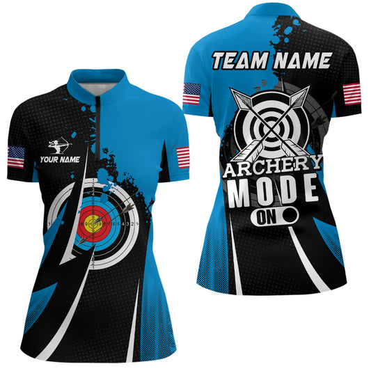 Personalized Blue Archery Mode Women Quarter-Zip Shirts Custom Archery Jerseys Team Shirts TDM1322