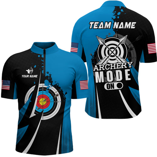 Personalized Blue Archery Mode Men Quarter-Zip Shirts Custom Archery Jerseys Team Shirts TDM1322