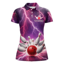 Load image into Gallery viewer, Custom Thunder Lightning Red &amp; Purple Bowling Shirt For Women, Bowling Team Jersey Polo &amp; 1/4 Zip TDM6189