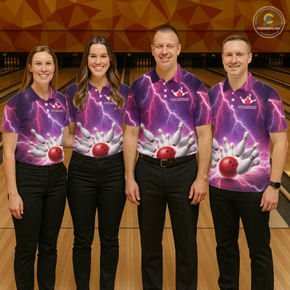 Custom Thunder Lightning Red & Purple Bowling Shirt For Men, Bowling Team Jersey Polo & 1/4 Zip TDM6189