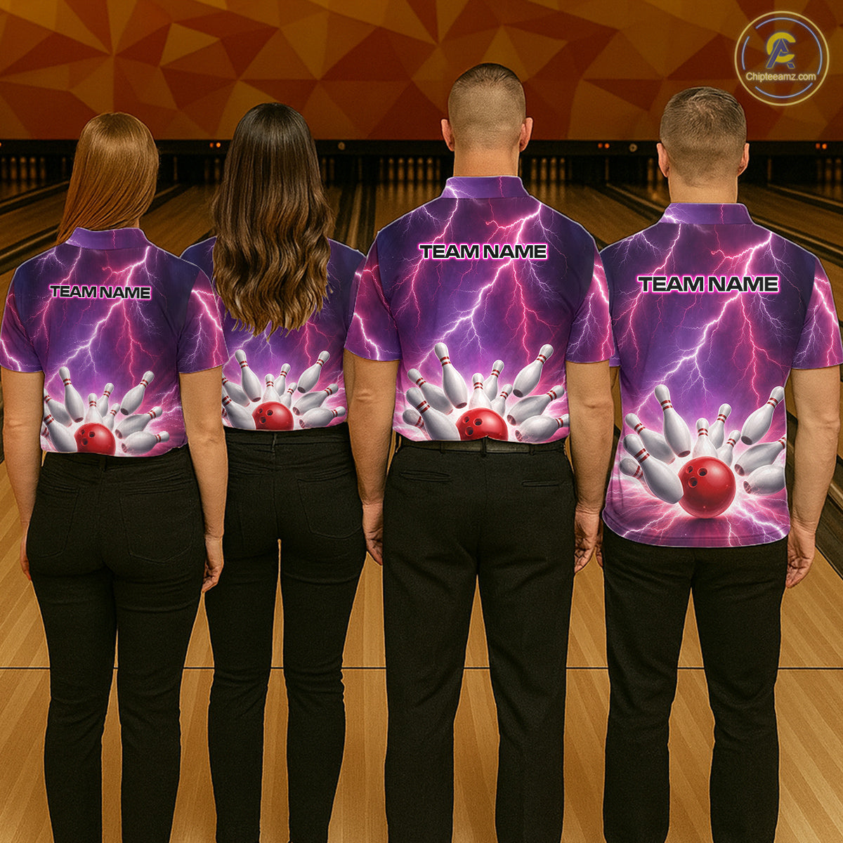 Custom Thunder Lightning Red & Purple Bowling Shirt For Men, Bowling Team Jersey Polo & 1/4 Zip TDM6189