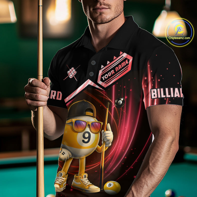 Red Funny 9 Ball Billiard Shirt For Men Custom Pool Team Shirt, Billiard Jersey Polo & 1/4 Zip TDM6614