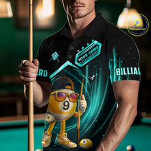 Load image into Gallery viewer, Turquoise Funny 9 Ball Pool Billiard Shirt For Men Custom Billiard Team Jersey Polo &amp; 1/4 Zip TDM6615