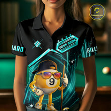 Load image into Gallery viewer, Turquoise Funny 9 Ball Pool Billiard Shirt For Women Custom Billiard Team Jersey Polo &amp; 1/4 Zip TDM6615