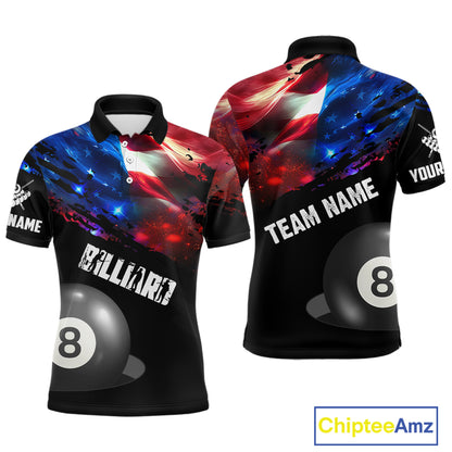 Personalized Glowing American Flag Billiard Shirt For Men Custom Patriotic 8 Ball Pool Team Jersey TDM4264