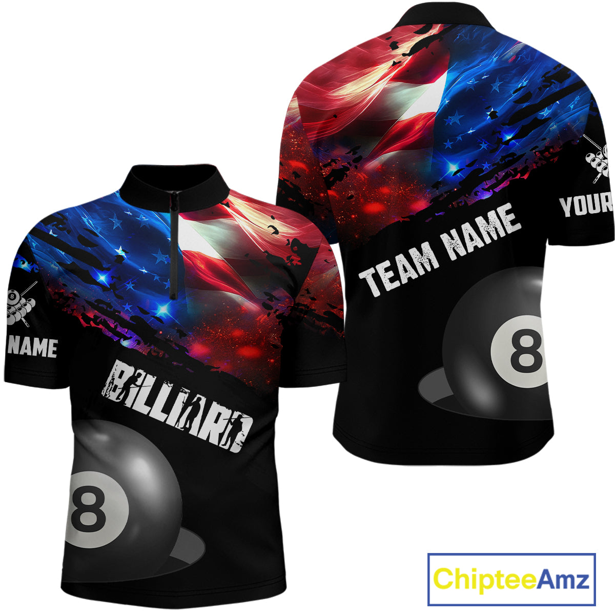 Personalized Glowing American Flag Billiard Shirt For Men Custom Patriotic 8 Ball Pool Team Jersey TDM4264