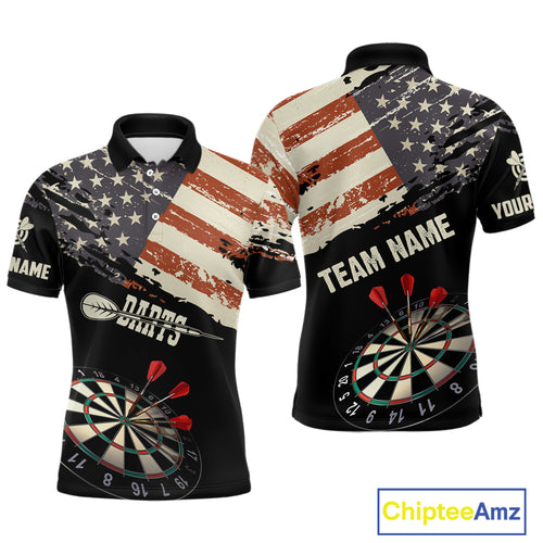 Grunge Vintage American Flag Custom Retro Dart Shirts For Men, Pride Team Patriotic Dart Jerseys TDM4266