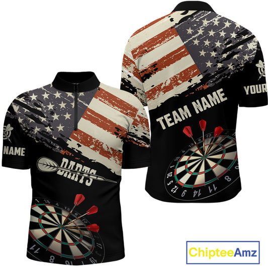 Grunge Vintage American Flag Custom Retro Dart Shirts For Men, Pride Team Patriotic Dart Jerseys TDM4266
