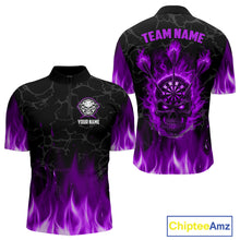 Load image into Gallery viewer, Fire Flame Skull Darts Polo &amp; Quarter Zip Custom Darts Shirts For Men, Darts Team Jersey|Purple TDM5322