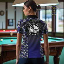 Load image into Gallery viewer, Navy Blue Camo 8 Ball Billiard Shirt For Women Custom Pool Team Shirt, Billiard Jersey Polo &amp; 1/4 Zip TDM5580
