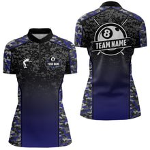 Load image into Gallery viewer, Navy Blue Camo 8 Ball Billiard Shirt For Women Custom Pool Team Shirt, Billiard Jersey Polo &amp; 1/4 Zip TDM5580