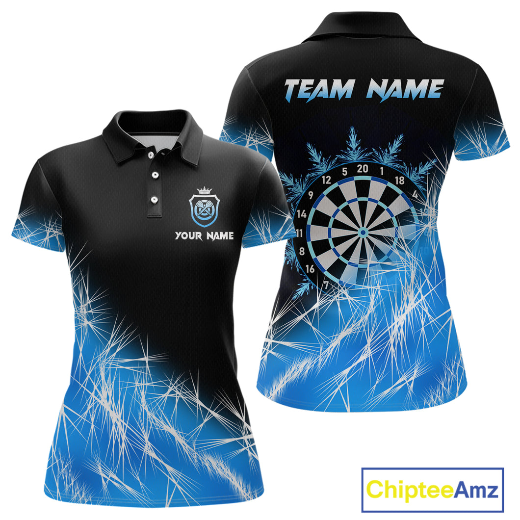 Blue Icy Lights Womens Darts Polo & Quarter Zip Custom Dart Shirts For Team Darts Jerseys TDM3799