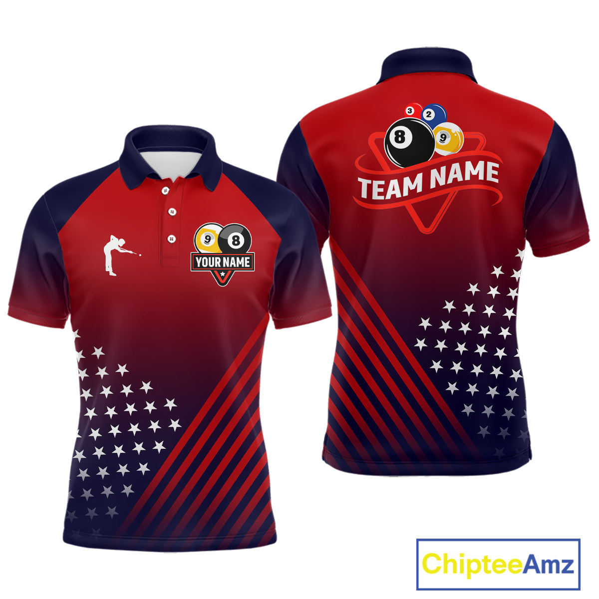 Personalized US Flag Billiard 8 Ball & 9 Ball Pool Polo, 1/4 Zip For Men, Billiard Team Jersey TDM3800