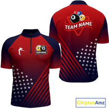 Load image into Gallery viewer, Personalized US Flag Billiard 8 Ball &amp; 9 Ball Pool Polo, 1/4 Zip For Men, Billiard Team Jersey TDM3800