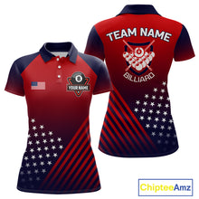Load image into Gallery viewer, US Flag Billiard Jersey For Women Custom 8 Ball Polo &amp; Quarter Zip Billiard Shirts Pool Team Jersey TDM3801