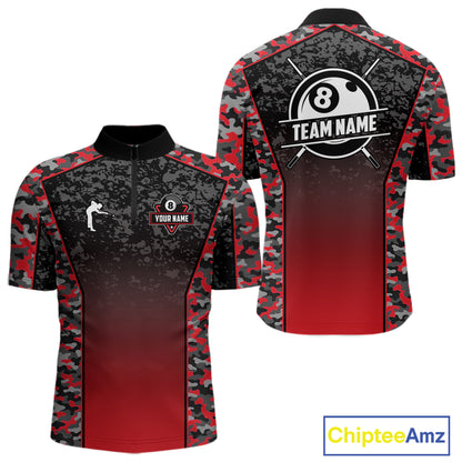 Red Camo 8 Ball Billiard Shirt For Men Custom Pool Team Shirt, Billiard Jersey Polo & 1/4 Zip TDM6200