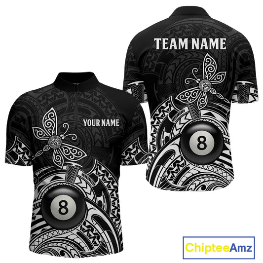 Custom White Black Tribal Dragonfly Billiard Shirts For Men | 8 Ball Pool Team Jerseys TDM4689