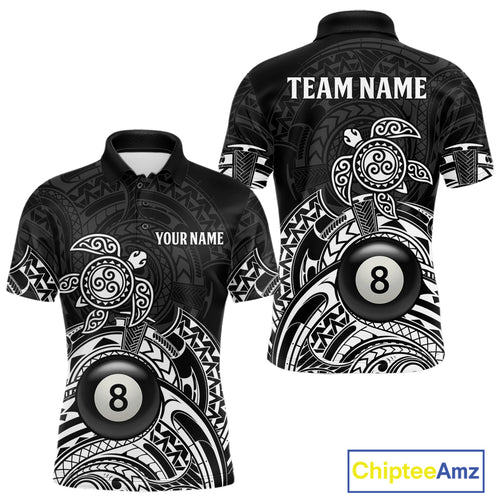 Custom White Black Tribal Turtle Billiard Shirts For Men | 8 Ball Pool Team Jerseys TDM4690