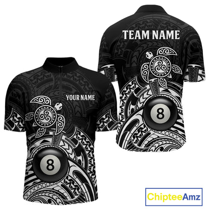 Custom White Black Tribal Turtle Billiard Shirts For Men | 8 Ball Pool Team Jerseys TDM4690