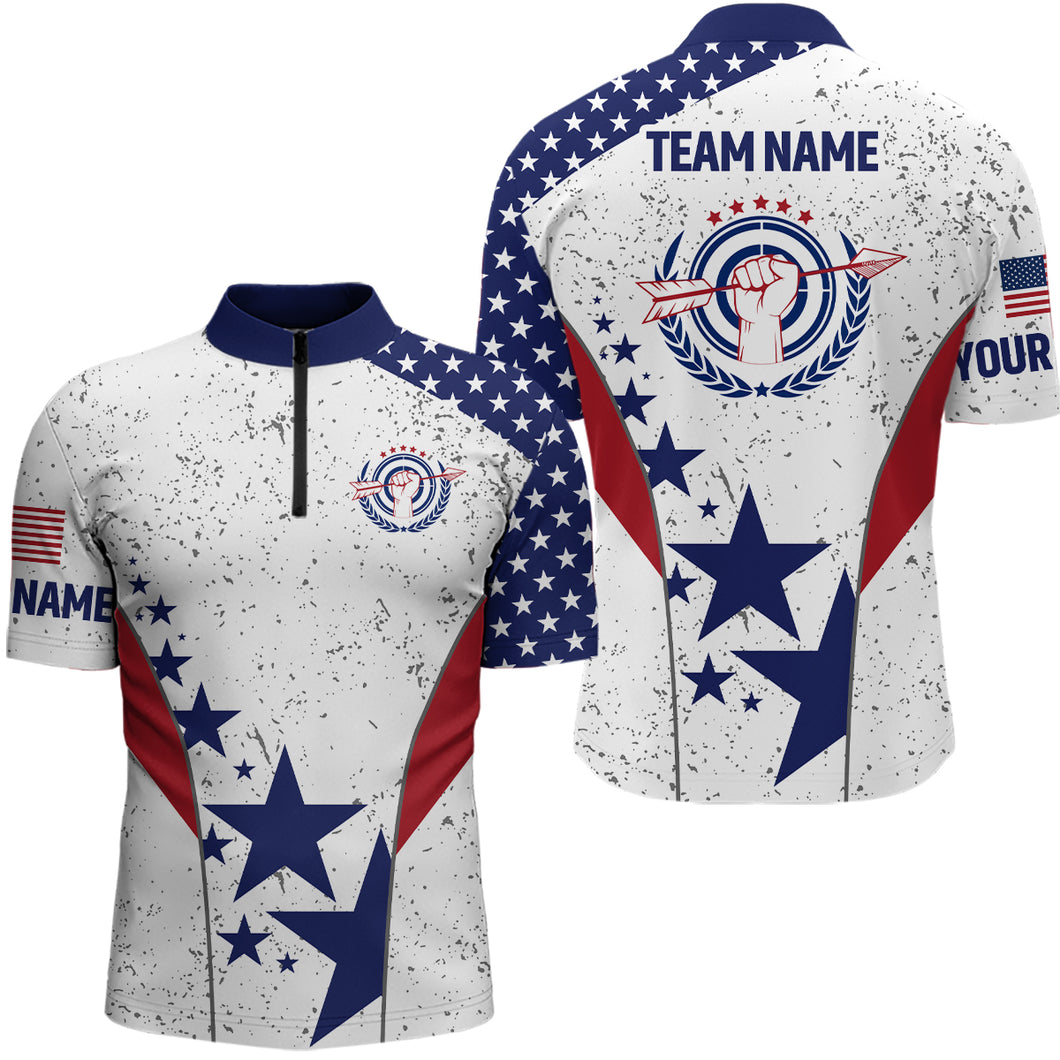 Personalized Grunge Us Flag Archery Men Quarter-Zip Shirt Custom Patriotic Archery Jerseys TDM0644