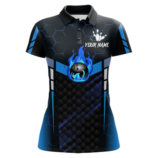 Black And Blue Bowling Jersey For Women Custom Flame Bowling Shirt Team Polo & Quarter Zip TDM5823