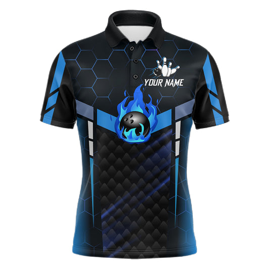 Black And Blue Bowling Jersey For Men Custom Flame Bowling Shirt Team Polo & Quarter Zip TDM5823