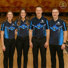 Load image into Gallery viewer, Black And Blue Bowling Jersey For Women Custom Flame Bowling Shirt Team Polo &amp; Quarter Zip TDM5823