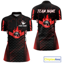Load image into Gallery viewer, Black And Red Bowling Jersey For Women Custom Flame Bowling Shirt Team Polo &amp; Quarter Zip TDM5824