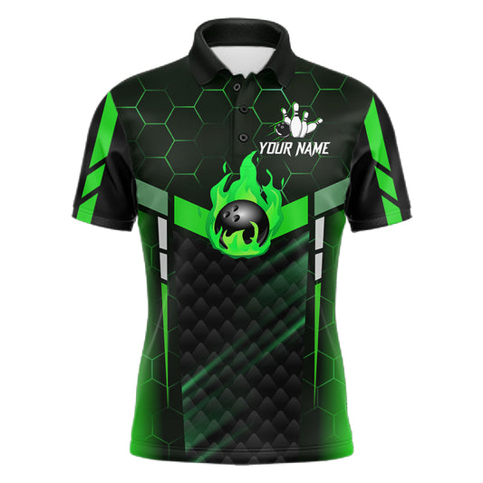 Black And Green Bowling Jersey For Men Custom Flame Bowling Shirt Team Polo & Quarter Zip TDM5825