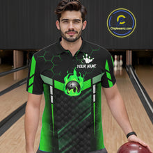 Load image into Gallery viewer, Black And Green Bowling Jersey For Men Custom Flame Bowling Shirt Team Polo &amp; Quarter Zip TDM5825