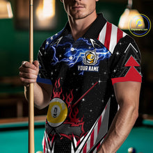 Load image into Gallery viewer, 9 Ball Pool Billiard Jerseys Custom Lightning American Flag Men Billiard Shirts, 9 Ball Team Shirts TDM2867