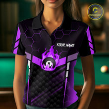 Load image into Gallery viewer, Personalized Purple 8 Ball Flame Billiard Shirt For Women Custom Billiard Team Jersey Polo &amp; 1/4 Zip TDM5585