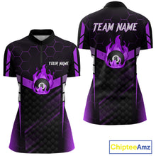 Load image into Gallery viewer, Personalized Purple 8 Ball Flame Billiard Shirt For Women Custom Billiard Team Jersey Polo &amp; 1/4 Zip TDM5585