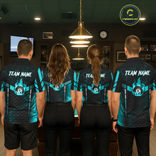 Load image into Gallery viewer, Personalized Turquoise 8 Ball Flame Billiard Shirt For Men, Billiard Team Jersey Polo &amp; 1/4 Zip TDM5586