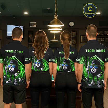 Green Funny 8 Ball Billiard Shirt For Men Custom Pool Team Shirt, Billiard Jersey Polo & 1/4 Zip TDM5833