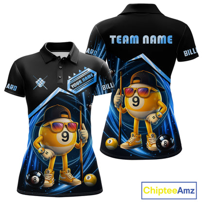 Blue Funny 9 Ball Billiard Shirt For Women Custom Pool Team Shirt, Billiard Jersey Polo & 1/4 Zip TDM5834