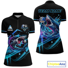 Load image into Gallery viewer, Blue 8 Ball &amp; 10 Ball Pool Billiard Shark Polo &amp; Quarter Zip For Women Custom Team Billiard Jerseys TDM4090
