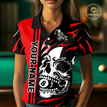 Load image into Gallery viewer, Personalized Red 8 Ball Skull Billiard Shirt For Women Custom Pool Team Jersey, Billiard Outfit TDM4459