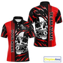 Load image into Gallery viewer, Personalized Red 8 Ball Skull Billiard Shirt For Men Custom Pool Team Jersey, Billiard Outfit TDM4459
