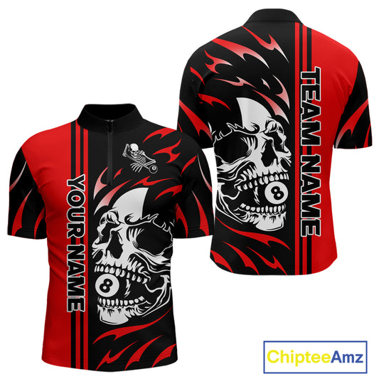 Personalized Red 8 Ball Skull Billiard Shirt For Men Custom Pool Team Jersey, Billiard Outfit TDM4459