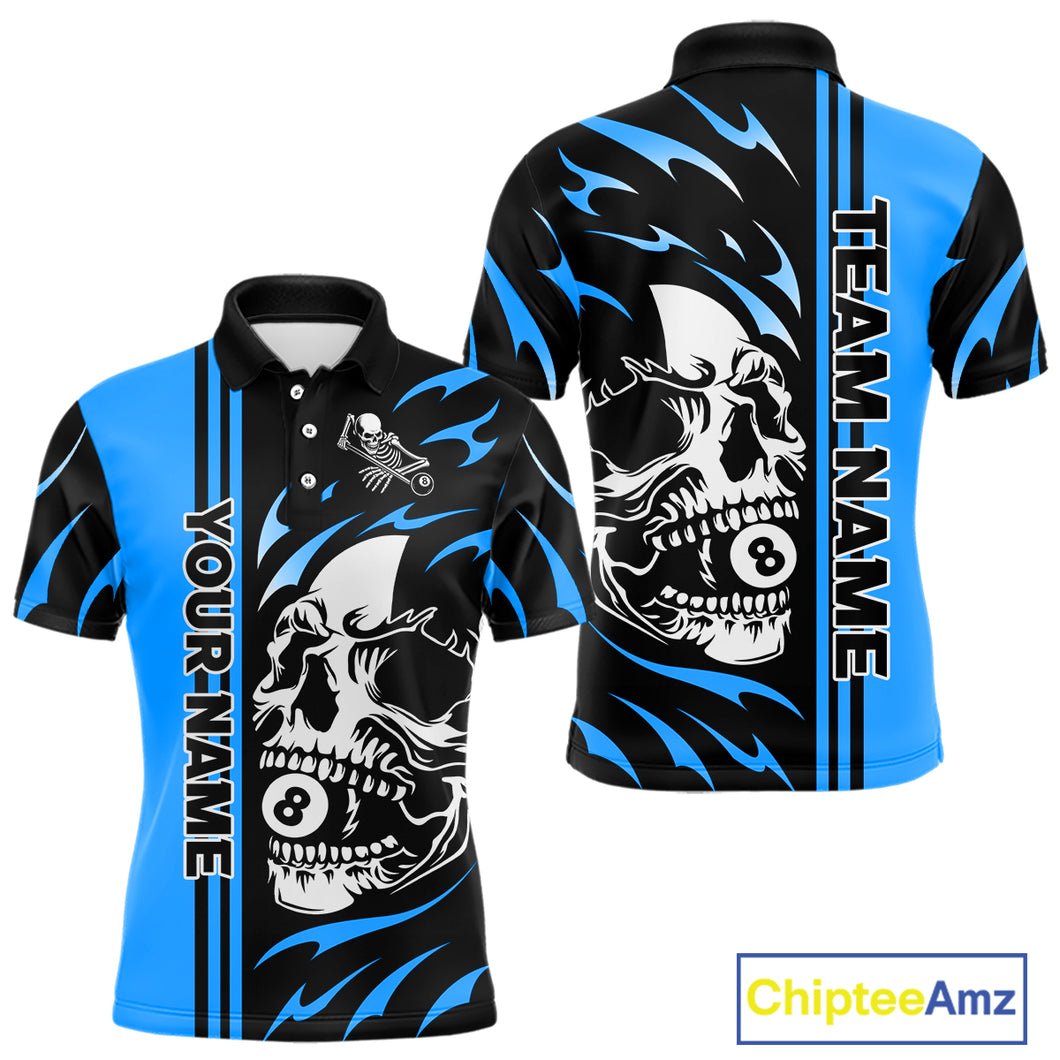 Personalized Blue 8 Ball Skull Billiard Shirt For Men Custom Pool Team Jersey, Billiard Outfit TDM4460