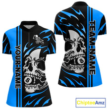 Load image into Gallery viewer, Personalized Blue 8 Ball Skull Billiard Shirt For Women Custom Pool Team Jersey, Billiard Outfit TDM4460