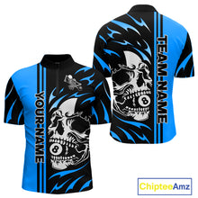 Load image into Gallery viewer, Personalized Blue 8 Ball Skull Billiard Shirt For Men Custom Pool Team Jersey, Billiard Outfit TDM4460